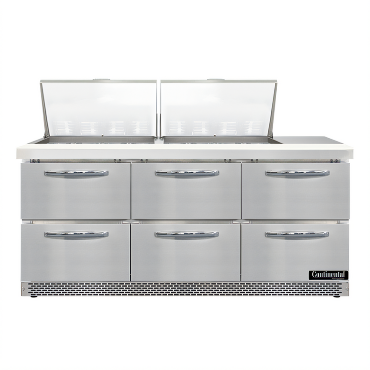 Product image #1 for Mighty Top SW72N24M-FB-D 72" Three-Section Refrigerated Sandwich Prep Table with Drawers