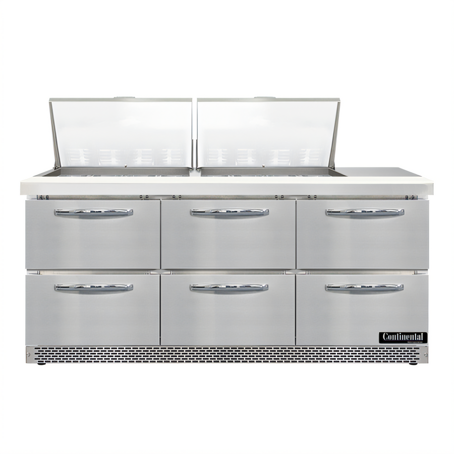 Product image #1 for Mighty Top SW72N24M-FB-D 72" Three-Section Refrigerated Sandwich Prep Table with Drawers