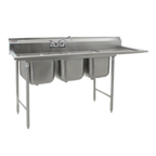 Thumbnail image #1 for Eagle Group 414-24-3-18R-X Three-Compartment Coved-Corner Sink, 24 x 24 x 13-1/2-Inch Bowls, Right-Hand 18-Inch Drainboard, 430 Stainless Top
