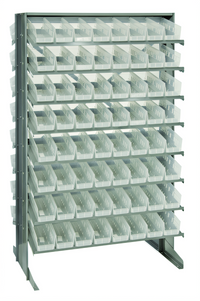 Quantum Sloped Double-Sided Pick Rack with 16 Shelves and 128 Clear Bins