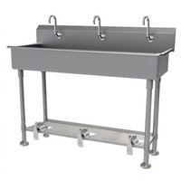 Advance Tabco 60-Inch 3-Station Freestanding Multiwash Hand Sink with Toe-Push Valves and Gooseneck Spouts