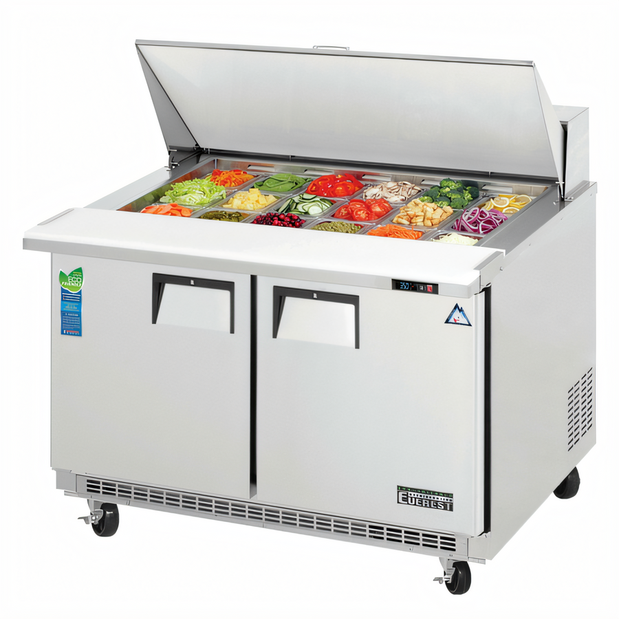 Product image #1 for Everest Refrigeration EPBR2 Back-Mount Mega-Top Two-Section Sandwich Prep Table Refrigerator, 47-1/2 Inches, 13 Cu. Ft.