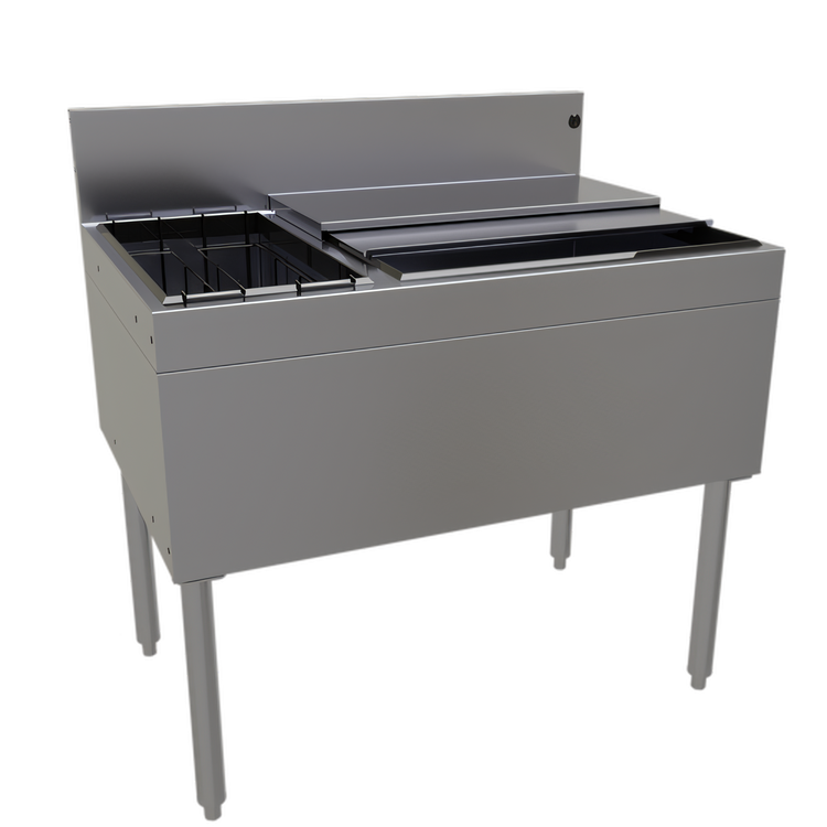 Product image #1 for Glastender Underbar Combo Ice Bin/Cocktail Unit, 36 Inch Wide x 24 Inch Deep, Left Bottle Well, 10-Circuit Cold Plate
