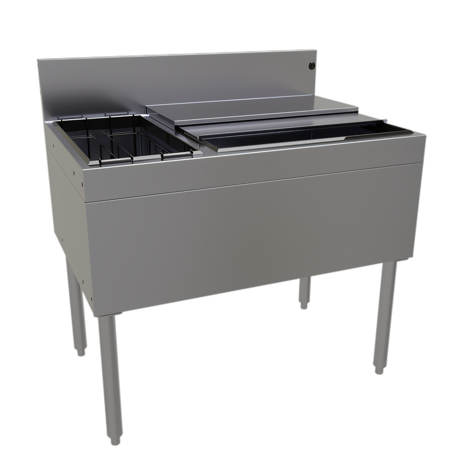 Product image #1 for Glastender Underbar Combo Ice Bin/Cocktail Unit, 36 Inch Wide x 24 Inch Deep, Left Bottle Well, 10-Circuit Cold Plate