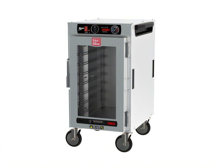 Product image #1 for Metro HotBlox Narrow 8-Pan Half-Height Mobile Insulated Holding Cabinet, Clear Door, Analog Controls