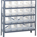 Thumbnail image #1 for Quantum 1839-204CL Heavy-Duty Stationary Wire Shelving Unit, 36"W x 18"D x 39"H, 5 Galvanized Shelves, 20 Clear Bins