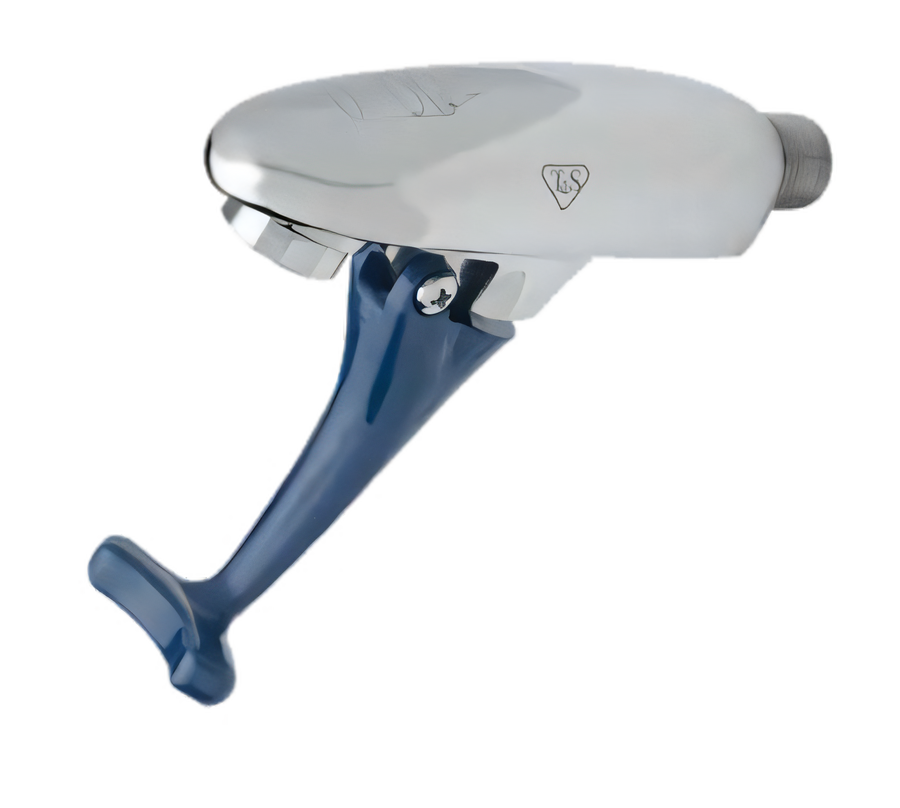 Product image #1 for Wall-Mount Push-Back Glass Filler Faucet with Blue Self-Closing Arm and 3/8 Inch NPT Male Inlet