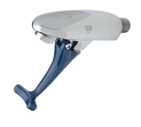 Wall-Mount Push-Back Glass Filler Faucet with Blue Self-Closing Arm and 3/8 Inch NPT Male Inlet