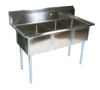 John Boos E-Series 3-Compartment Stainless Steel Sink with Boxed Backsplash, 77 Inch W x 29-1/2 Inch D, 14 Inch Deep Compartments