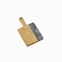 Square Olive Wood and Black Marble Serving Peel Board with Handle
