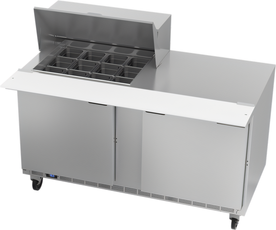 Product image #1 for Beverage-Air SPE60HC-12M 60-Inch Two-Section Mega Top Refrigerated Prep Table, 12-Pan Rail, 2 Doors