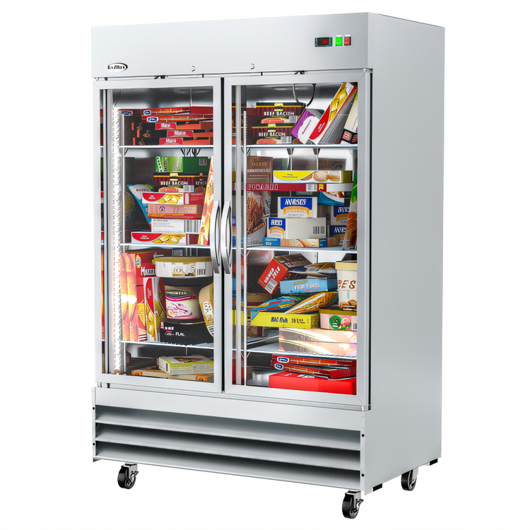 Product image #1 for KoolMore Two-Section Reach-In Glass Door Freezer, 47 Cu. Ft., Bottom-Mount Self-Contained, Stainless Steel