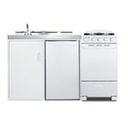 Thumbnail image #1 for Summit 60-Inch All-In-One White Kitchenette with 20-Inch 4-Burner Sealed Gas Range and Oven, Refrigerator-Freezer, Sink, and Storage Cabinet