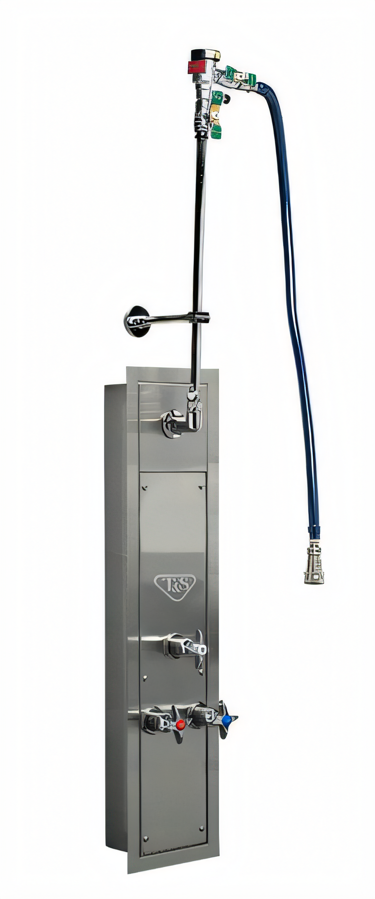 Product image #1 for T&S Brass Stainless Steel Retractable Hose Reel Cabinet with Mixing Valve, Surface Bottom Inlet Wall Mount