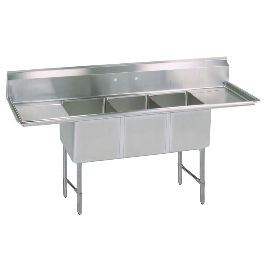 Product image #1 for BK Resources 3-Compartment Stainless Steel Sink with Left and Right Drainboards