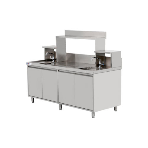 Product image #1 for Omcan 72-Inch Bubble Tea Station with 2 Sinks, Drop-In Ice Bin, and Overshelf