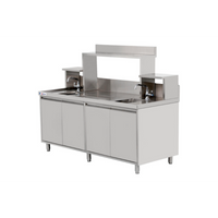 Omcan 72-Inch Bubble Tea Station with 2 Sinks, Drop-In Ice Bin, and Overshelf