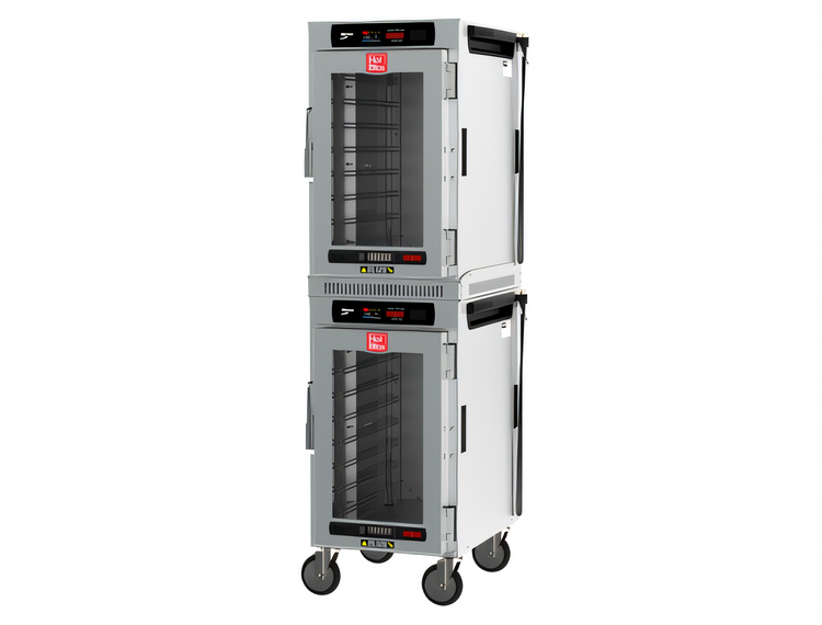 Product image #1 for Metro HotBlox Narrow 16-Pan Dual-Cavity Pass-Thru Mobile Insulated Holding Cabinet, Digital Touchscreen, Clear Front/Solid Rear Doors