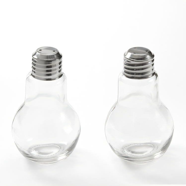 Product image #1 for Lightbulb Glass Salt & Pepper Shaker Set, 4 oz., Clear with Stainless Steel Tops