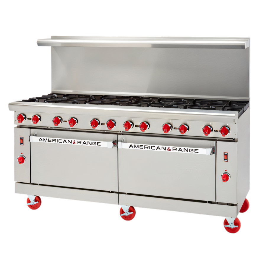 Product image #1 for American Range 72-Inch Commercial Gas Range with 24-Inch Left Griddle, 8 Open Burners, and 2 Convection Ovens