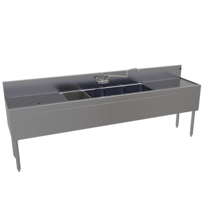 Product image #1 for Glastender 96-Inch Four-Compartment Stainless Steel Underbar Sink Unit with Dual 24-Inch Drainboards