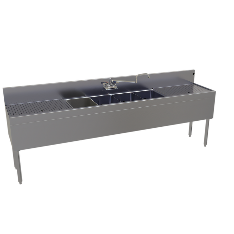 Product image #1 for Glastender 96-Inch Four-Compartment Stainless Steel Underbar Sink Unit with Dual 24-Inch Drainboards