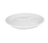 Crestware Quattro 9-3/4-Inch Round 3-Compartment Fully Vitrified Ceramic Dish, Pearl White