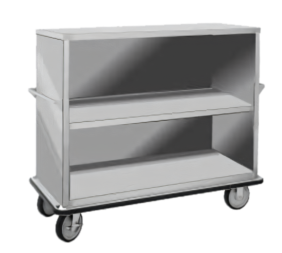 Product image #1 for FWE Super Duty Enclosed Queen Mary Utility Cart, 3 Shelves, 62-Inch Wide, Stainless Steel, 1600 lb. Capacity