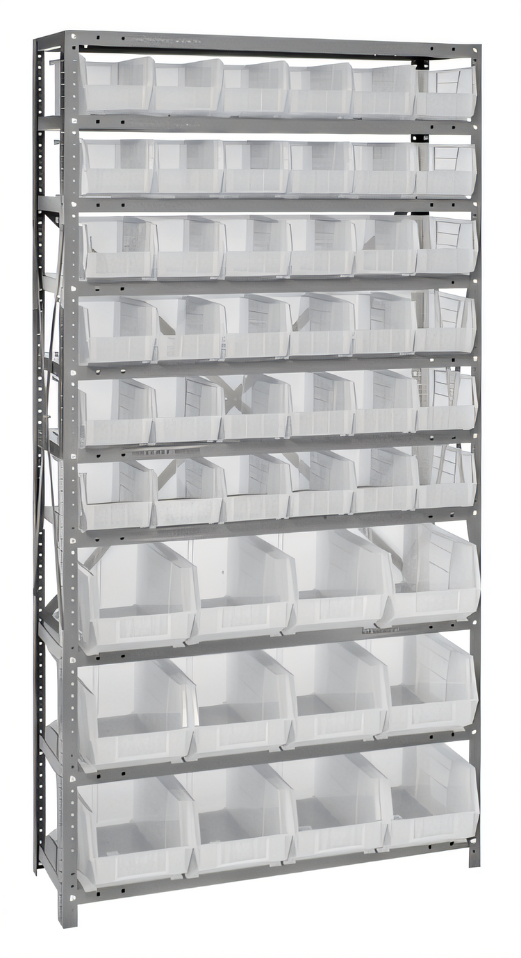 Product image #1 for Quantum Heavy Duty Wire Shelving Unit with 10 Shelves, 48 Clear Bins, 36 x 12 x 75 Inches