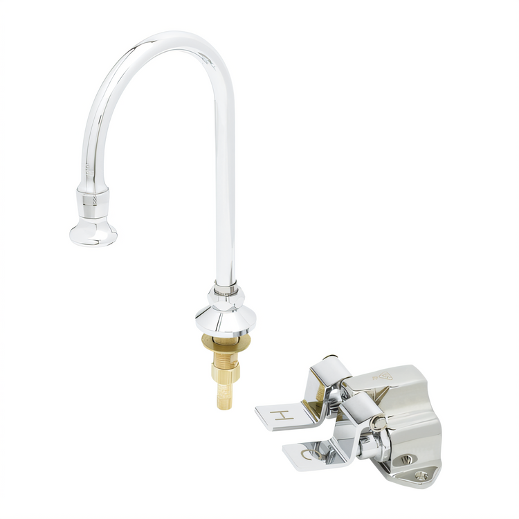 Product image #1 for T&S Brass Floor-Mounted Double Pedal Valve with 5-13/16 Inch Swivel Gooseneck and 2.2 GPM Rosespray Outlet