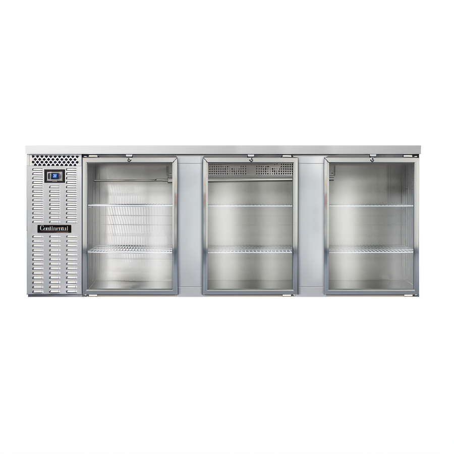 Product image #1 for Continental Refrigerator BB90SNSSGD 90" Shallow Depth 3-Glass Door Back Bar Cooler