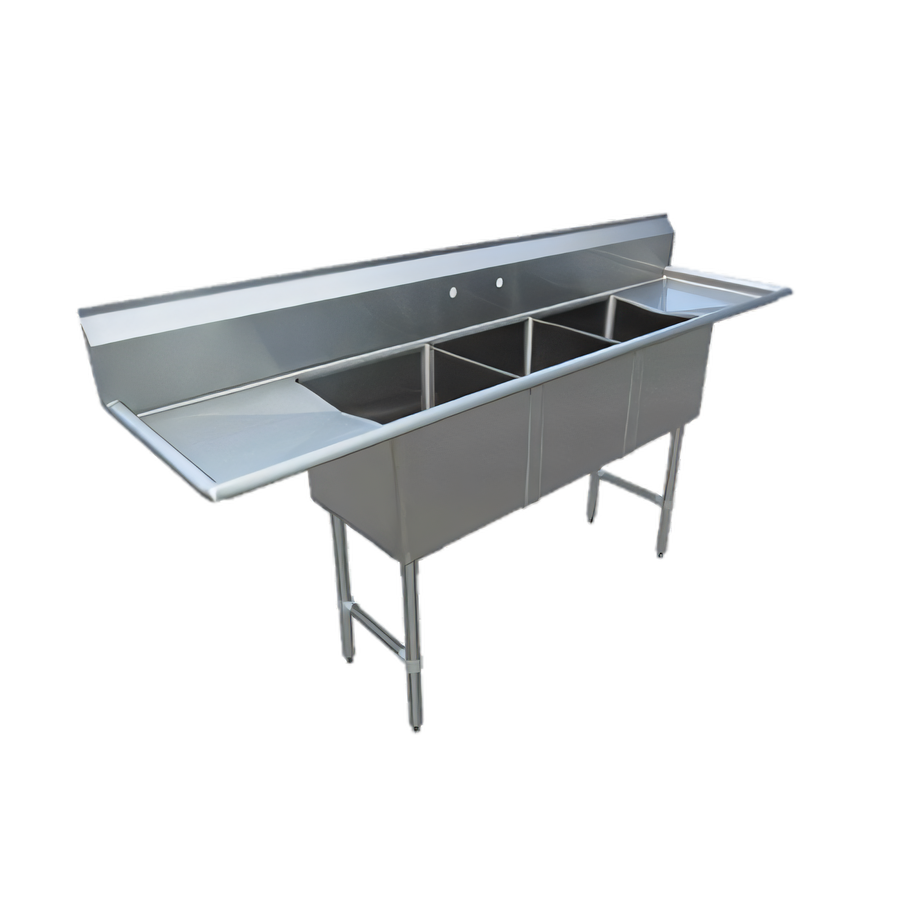 Product image #1 for 75-Inch Heavy-Duty Stainless Steel Three-Compartment Sink with Double Drainboards