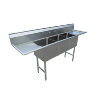 75-Inch Heavy-Duty Stainless Steel Three-Compartment Sink with Double Drainboards