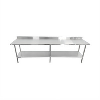 Sapphire Stainless Steel Worktable with 5-Inch Backsplash and Open Base with Undershelf, 108 x 30 x 35 Inches