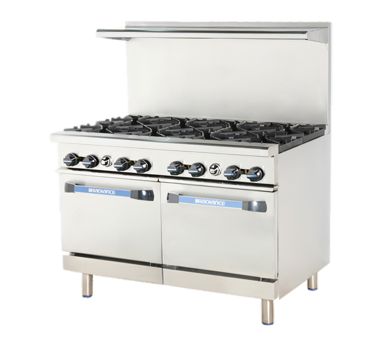 Product image #1 for Turbo Air Radiance 48-Inch Commercial Gas Range with 8 Open Burners and 2 Standard Ovens