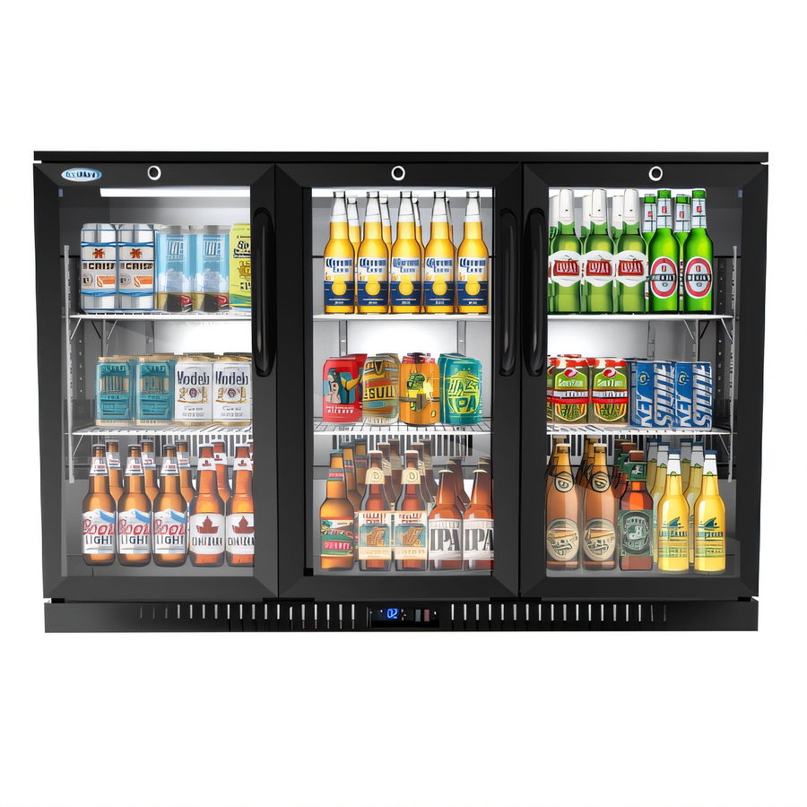 Product image #1 for KoolMore 53-Inch Three-Section Back Bar Refrigerator with 3 Glass Swing Doors, 11.3 Cu. Ft., Black