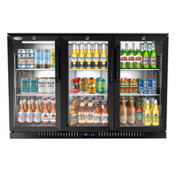 KoolMore 53-Inch Three-Section Back Bar Refrigerator with 3 Glass Swing Doors, 11.3 Cu. Ft., Black