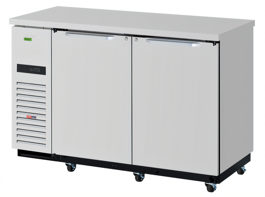 Product image #1 for Turbo Air Super Deluxe Two-Section Back Bar Cooler with 2 Solid Doors, 19 Cu. Ft., Side-Mounted Self-Contained Refrigeration