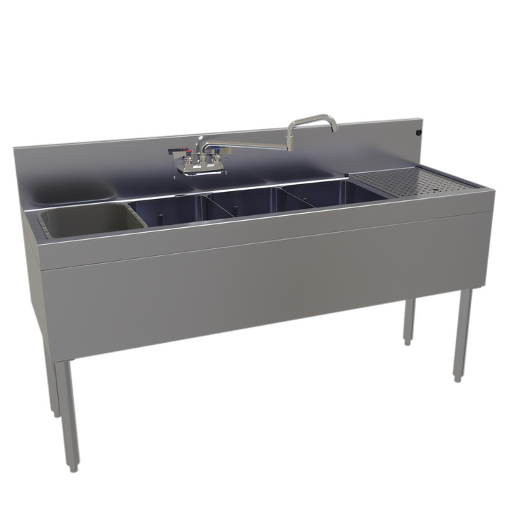 Product image #1 for Glastender Four-Compartment Stainless Steel Underbar Sink Unit with Right Drainboard, 60 Inch Wide