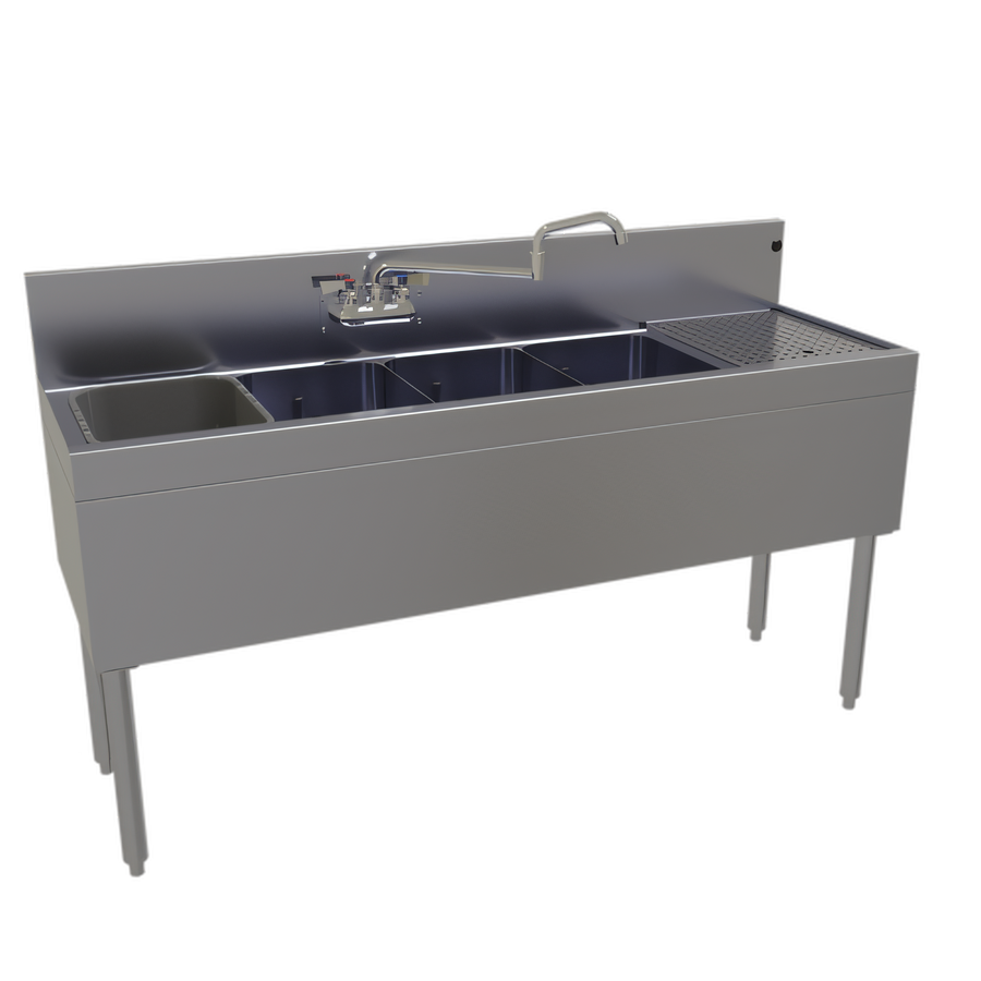 Product image #1 for Glastender Four-Compartment Stainless Steel Underbar Sink Unit with Right Drainboard, 60 Inch Wide