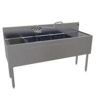 Glastender Four-Compartment Stainless Steel Underbar Sink Unit with Right Drainboard, 60 Inch Wide