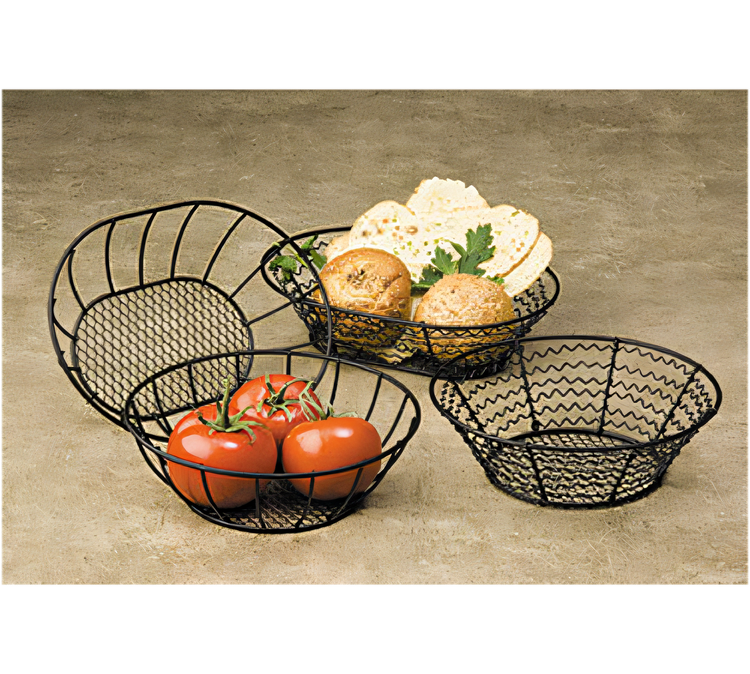 Product image #1 for 8-Inch Round Wavy-Sided Mesh Serving Basket, Wrought Iron, Black
