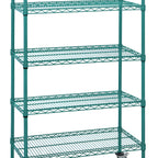 Thumbnail image #1 for Quantum M2448P46-5 Mobile Wire Shelving Cart, 48"W x 24"D x 69"H, 5 Shelves, Green Epoxy Finish