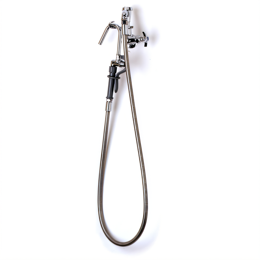 Product image #1 for Wall-Mount Pot and Kettle Filler Faucet with Vacuum Breaker, Stainless Steel Hose and Self-Closing Hook Nozzle