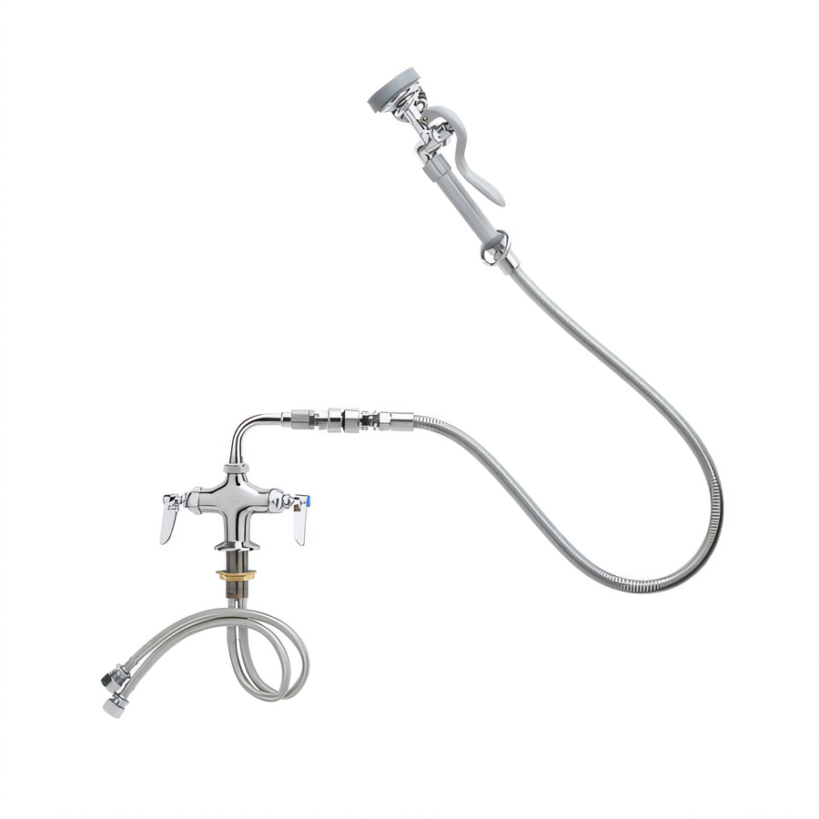 Product image #1 for T&S Brass Single-Hole Deck-Mount Pre-Rinse Mixing Faucet Kit with 60-Inch Hose and Vacuum Breaker