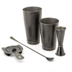 Thumbnail image #1 for Mercer Culinary Barfly M37101VBK 5-Piece Stainless Steel Cocktail Bar Tool Set, Full & Half Shakers, Jigger, Spoon, Strainer, Vintage Black