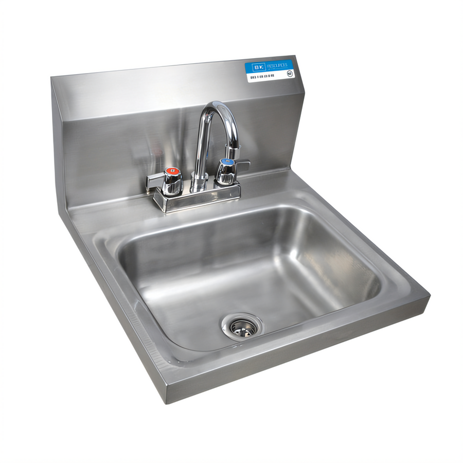 Product image #1 for BK Resources 14" x 10" Wall-Mounted 304 Stainless Steel Hand Sink Package with Lead-Free Deck-Mount Faucet