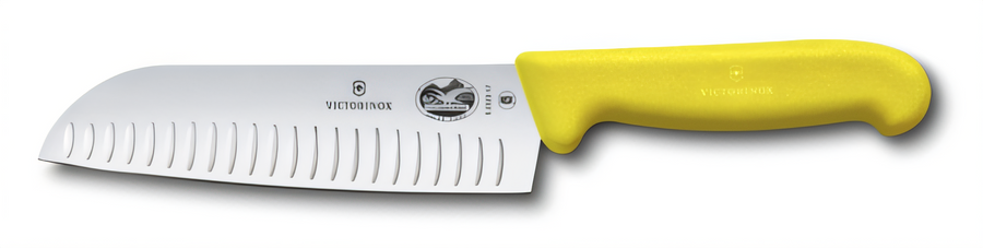 Product image #1 for Victorinox Fibrox® HACCP 7-Inch Stamped Santoku Knife with Granton Edge, Yellow Fibrox® Pro Handle