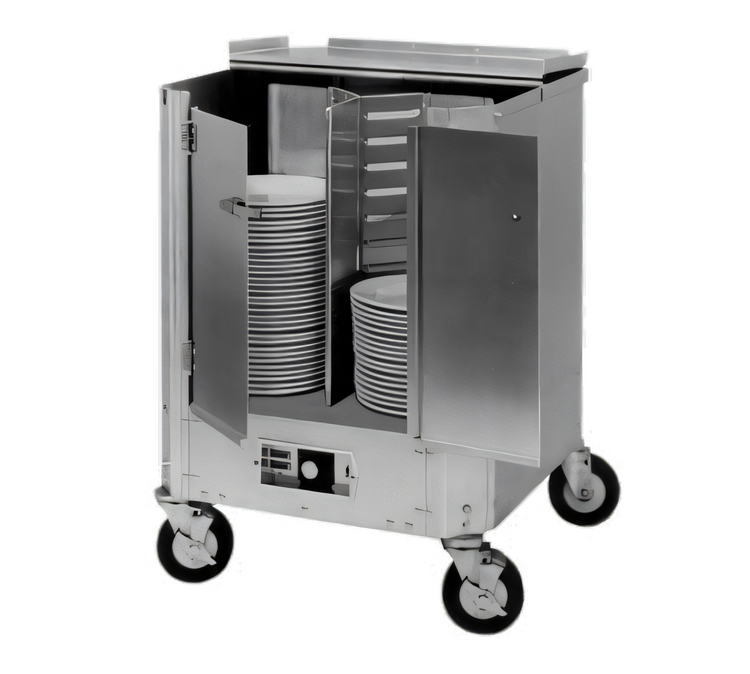 Product image #1 for Heated Dish Dolly, 180 Plate Capacity, Enclosed Hinged Doors, Aluminum, 120V