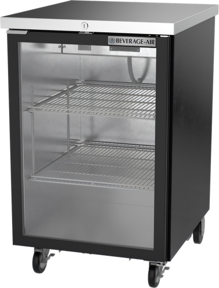 Product image #1 for Beverage Air 24-Inch Food-Rated Back Bar Cooler, 7.66 Cu. Ft., One Glass Door, Rear-Mounted Self-Contained Refrigeration